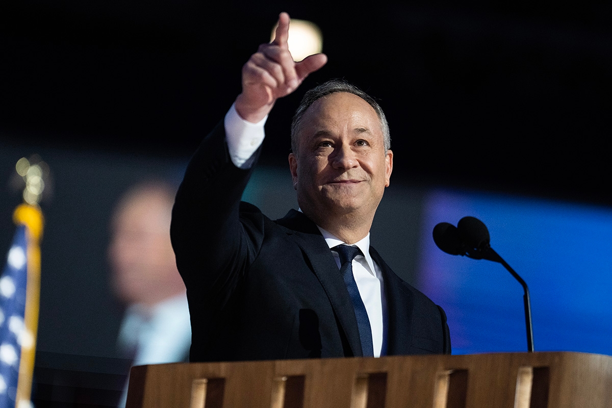 UNITED STATES - AUGUST 20: Second gentleman Doug Emhoff speaks on the second night of the Democratic National Convention at the United Center in Chicago, Ill., on Tuesday, August 20, 2024.