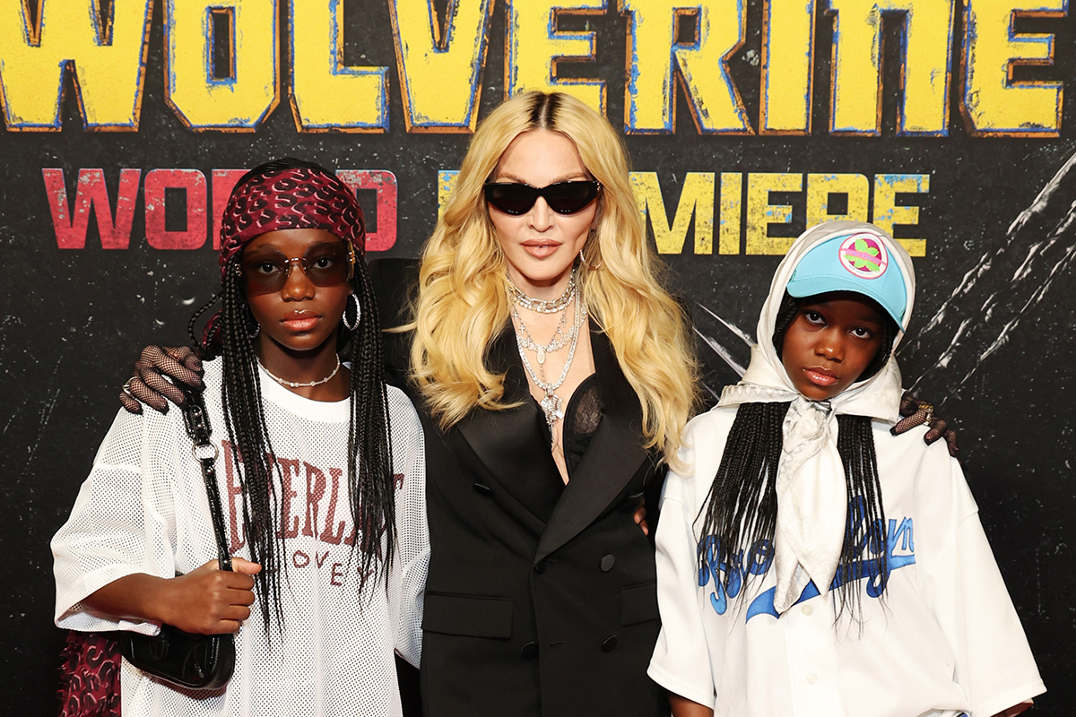 NEW YORK, NEW YORK - JULY 22: (EXCLUSIVE CONTENT) (L-R) Estere, Madonna, and Stella attend the Deadpool & Wolverine World Premiere at the David H. Koch Theater on July 22, 2024 in New York City.