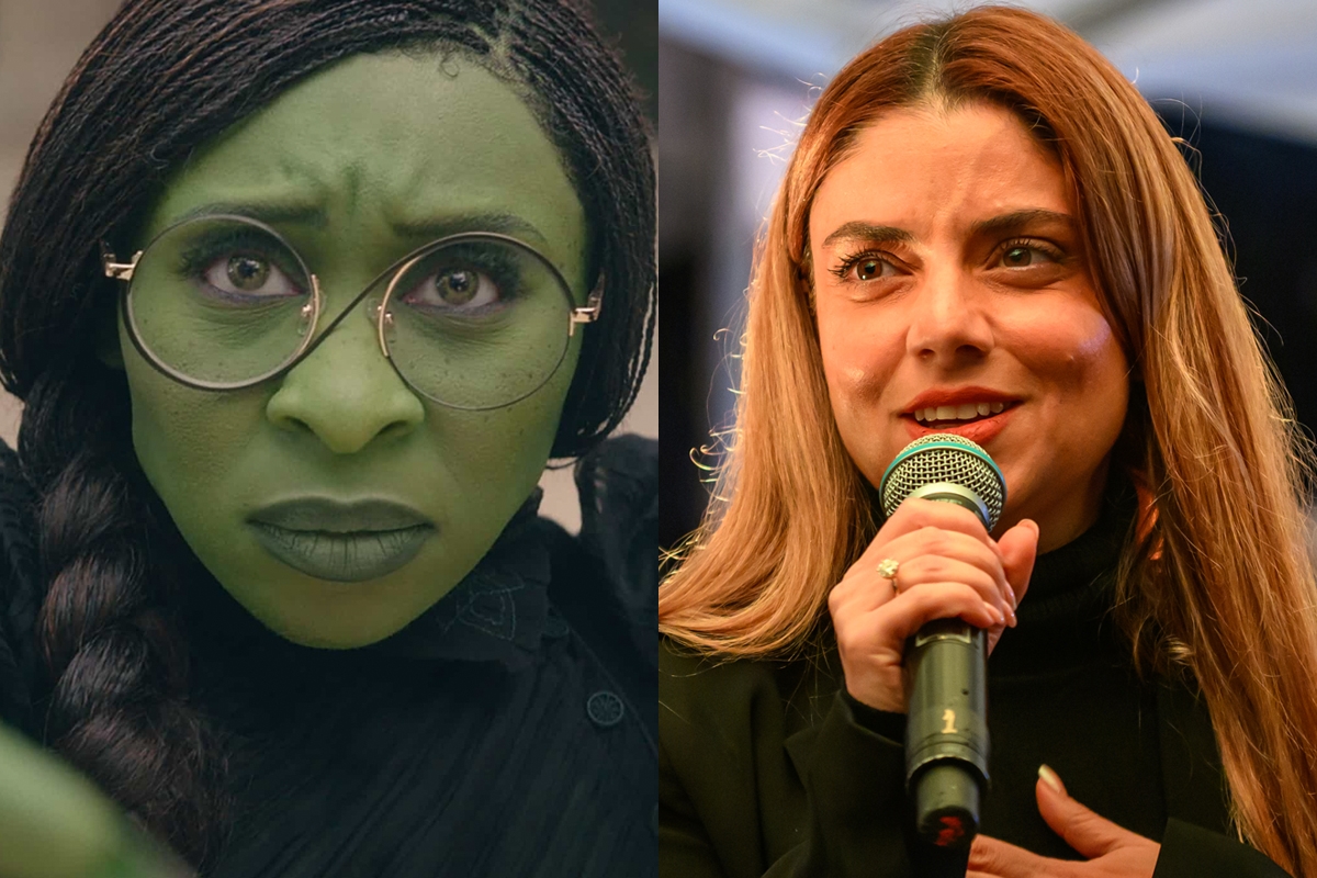 A collage of Elphaba from "Wicked" played by Cynthia Erivo and Shiri Maimon who voices the character in the Israeli version of the movie.