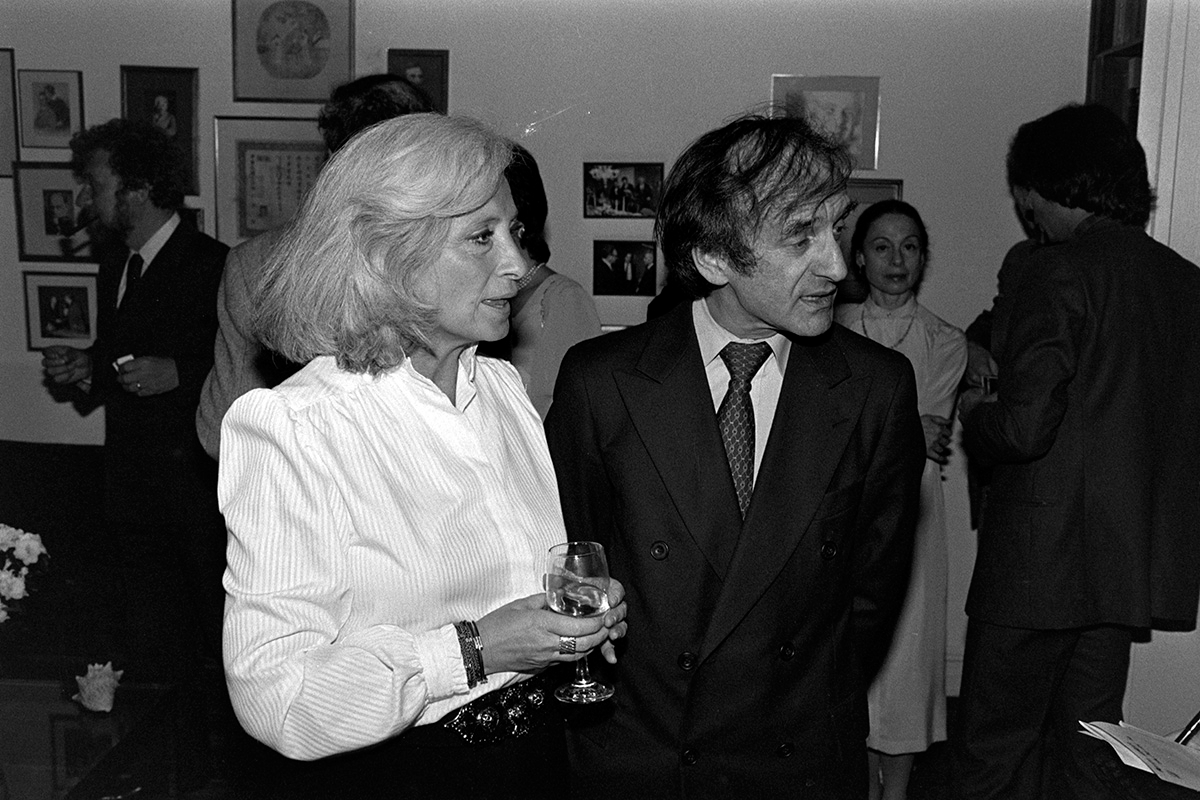 Marion Wiesel and Elie Wiesel attend a party in the New York City home of Caroline and John Stoessinger on April 8, 1981.